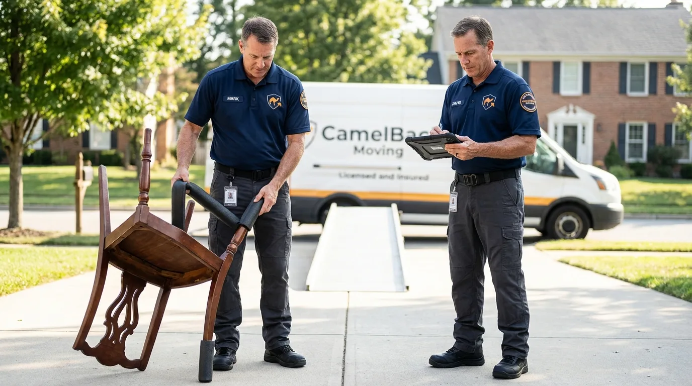 Movers inspecting furniture for damage prevention before loading in Maynardville, TN